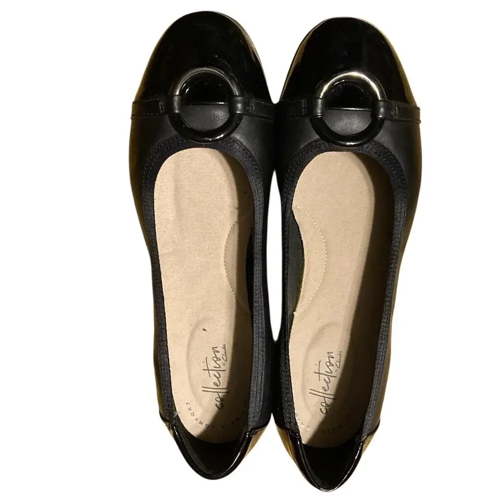 Clarks Gracelin Wind Ballet Flats Sz 9 M Black‎ Leather Womens